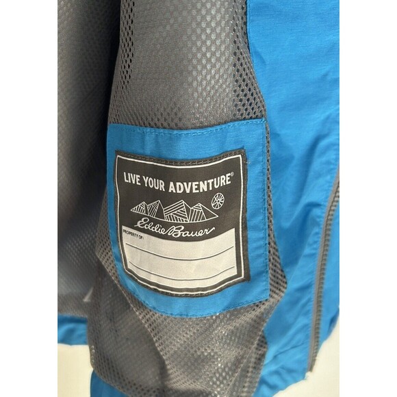Eddie Bauer Lightweight Hooded Windbreaker Jacket Kids Size L (14) Blue Pockets - Picture 8 of 9